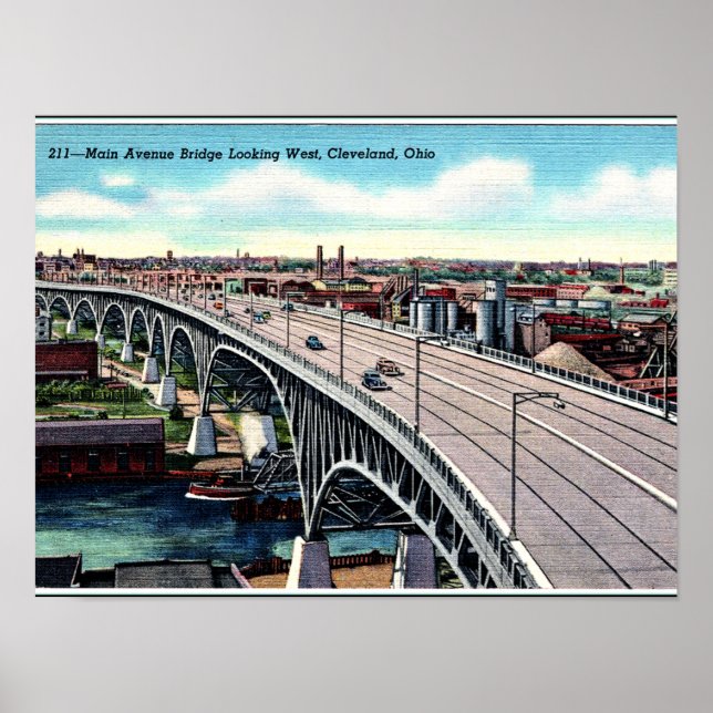 Affiche Main Ave. Pont, Cleveland, Ohio Carte Postale Vint (Devant)