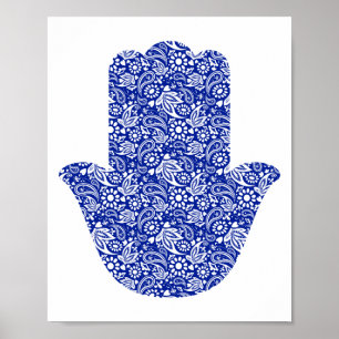 Affiche Main de Hamsa Bleu Blanc Lucky Talisman