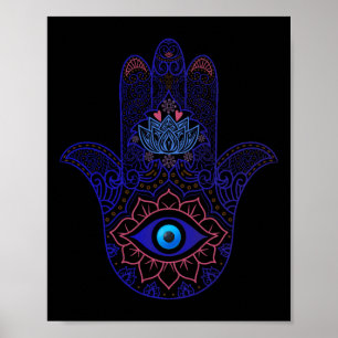 Affiche Main de Hamsa Bleu Œil de Mal Yoga - Symbole Spiri