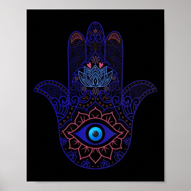 Affiche Main de Hamsa Bleu Œil de Mal Yoga - Symbole Spiri (Devant)