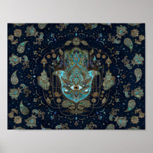 Affiche Main de Hamsa - Main de Fatima Blue Gemstones