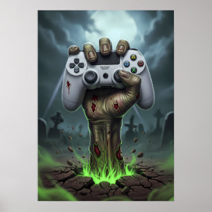 Affiche Main de joueur zombie - Poignée de manette des mor