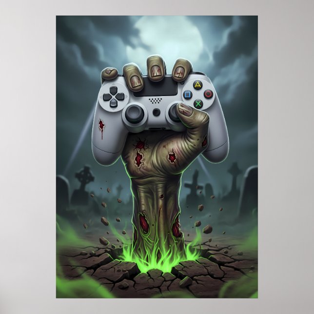 Affiche Main de joueur zombie - Poignée de manette des mor (Devant)