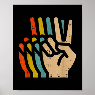Affiche Main de la paix Couleurs Rétro Vintage 70s Hipe Ho