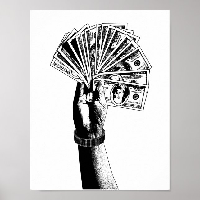 Affiche Main de main de 100 dollars Bills argent art (Devant)