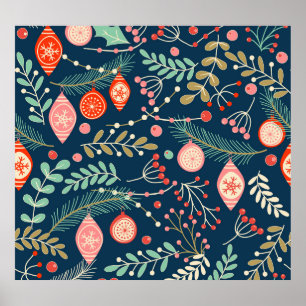 Affiche Main de Noël Vintage dessinée sans couture