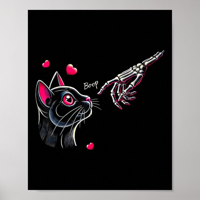 Affiche Main de squelette de chat noir Boop Saint Valentin (Devant)