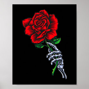 Affiche Main de squelette tenant une rose _ Fleur rouge es