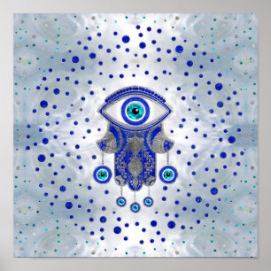 Affiche Main Hamsa - Main de Fatima Lapis Lazuli et Argent