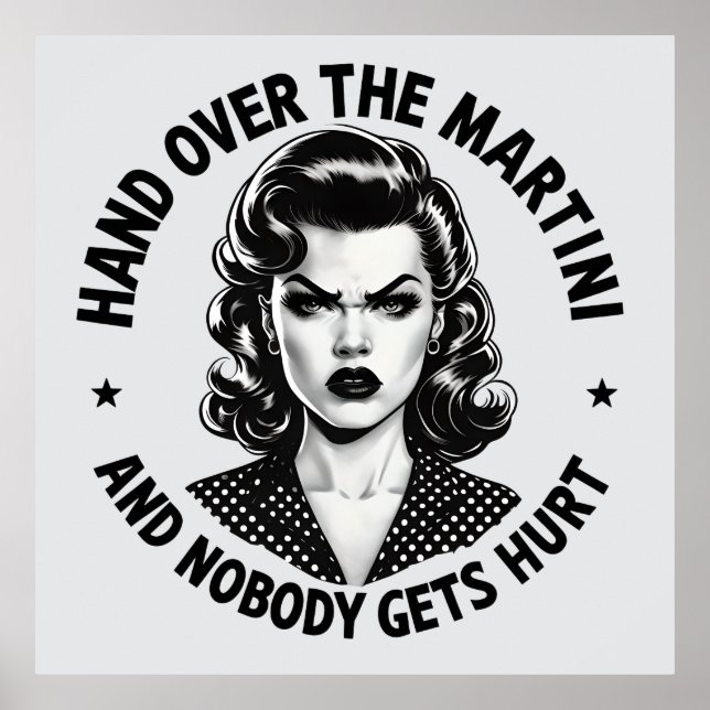 Affiche Main Over the Martini - Retro Funny Wall Art (Devant)