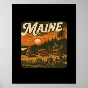 Affiche Maine cabane en rondins de plein air Camping passi