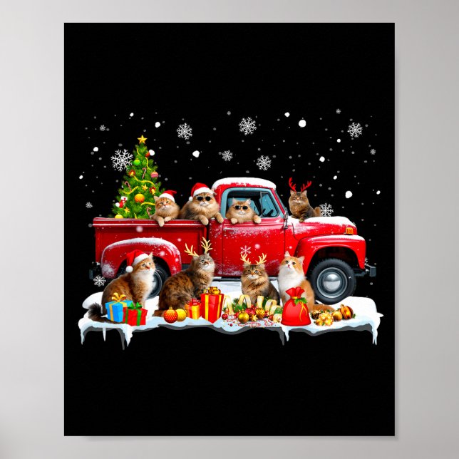 Affiche Maine Coon Cat Red Truck Christmas Tree Santa Ugly (Devant)