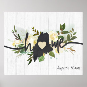 Affiche Maine État Personnalisé Votre Ville Maison Rustiqu