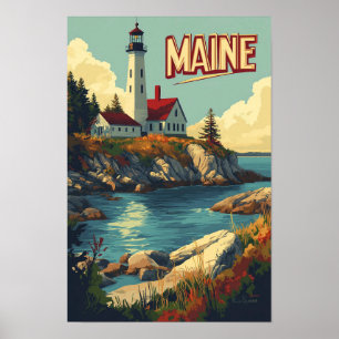 Affiche Maine États-Unis Art Illustration Vintage Voyage