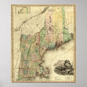 Affiche Maine, New Hampshire, Vermont, Massachusetts