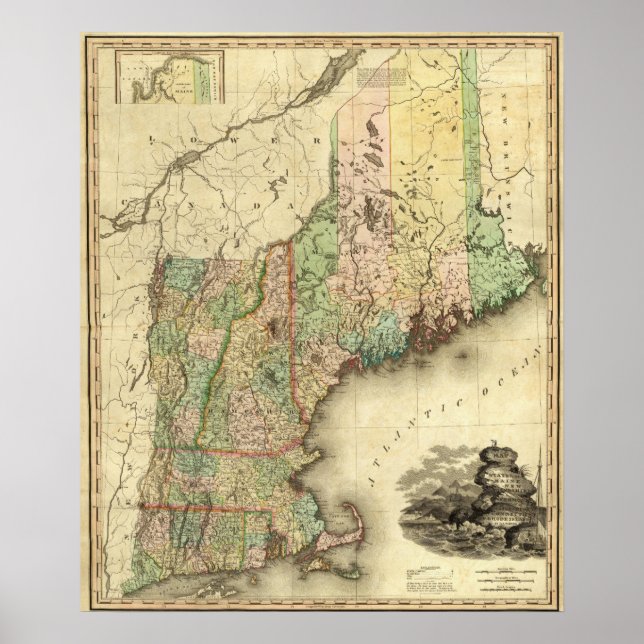 Affiche Maine, New Hampshire, Vermont, Massachusetts (Devant)