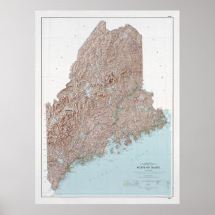 Affiche Maine Relief Map (1977) The Pine Tree State