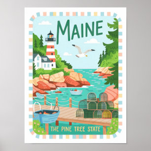 Affiche Maine the Pine Tree State USA Summer Travel