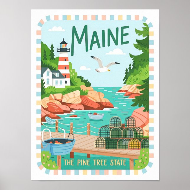 Affiche Maine the Pine Tree State USA Summer Travel (Devant)