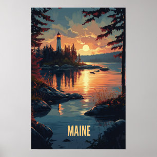 Affiche Maine USA Art Vintage Illustration Voyage