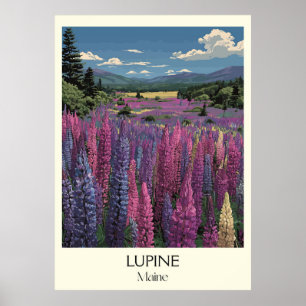 Affiche Maine Wild Lupine Fleurs Paysage Art de Voyage