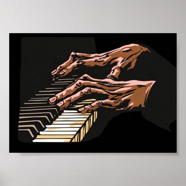 Affiche Mains de pianiste jouant du piano –  (Devant)