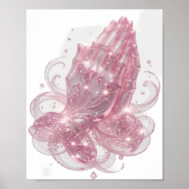 Affiche Mains de prière rose vif (Devant)
