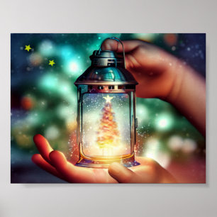 Affiche Mains d'enfant tenant une lanterne de Noël