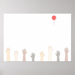 Affiche Mains et un ballon rouge.