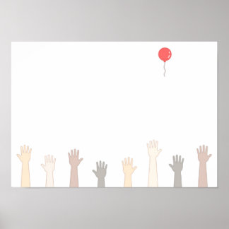 Affiche Mains et un ballon rouge.