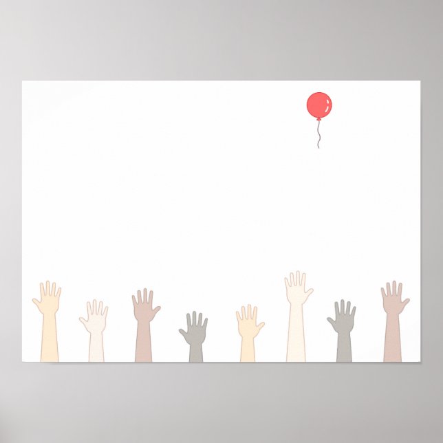 Affiche Mains et un ballon rouge. (Devant)