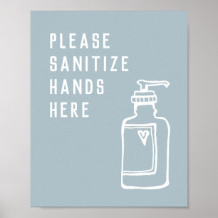 Affiche Mains minimalistes bleues Sanitize ici