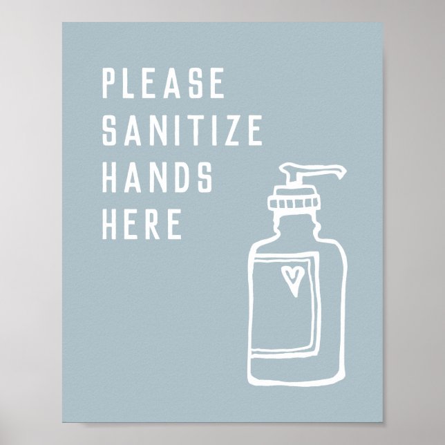 Affiche Mains minimalistes bleues Sanitize ici (Devant)