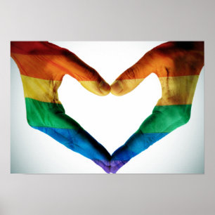 Affiche Mains peintes comme coeur d'arc-en-ciel