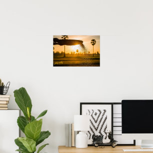Affiche Mains tamisant le grain paysage rural