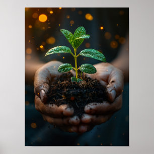 Affiche Mains tenant une pousse de croissance Espoir Art