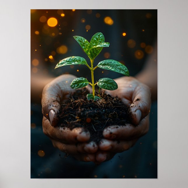 Affiche Mains tenant une pousse de croissance Espoir Art (Devant)