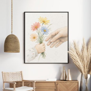 Affiche Mains tendres partageant des fleurs sauvages