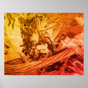 Affiche Maïs Indien Dans Un Panier D'osier En Sépia Vintag