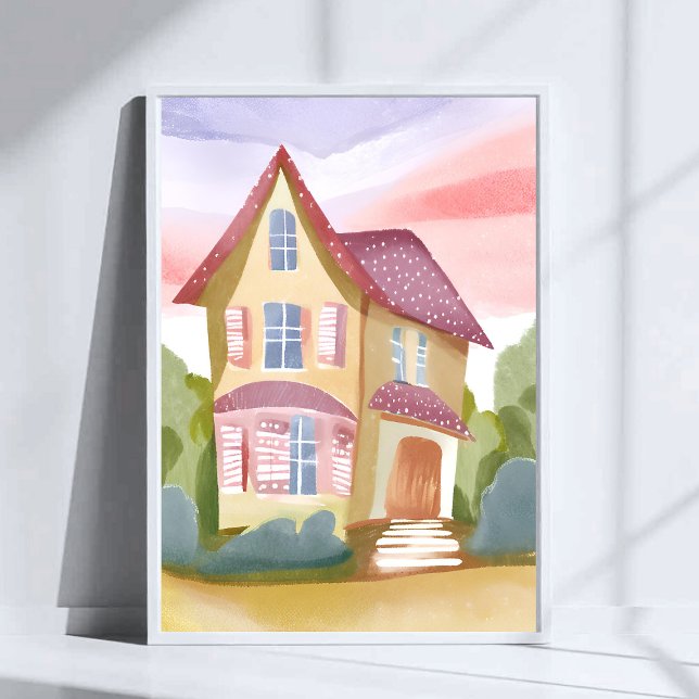 Affiche Maison à l'aquarelle | Joliment Peint (Créateur téléchargé)