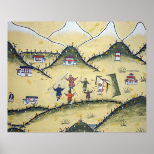 Affiche Maison bhoutanaise avec peintures au tir à l'arc -