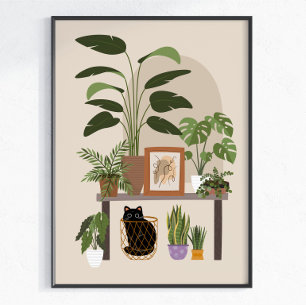 Affiche Maison Cosy Moderne Amateur de Plantes Chat Noir E
