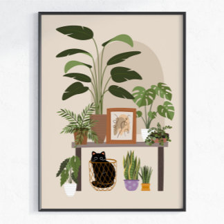 Affiche Maison Cosy Moderne Amateur de Plantes Chat Noir E