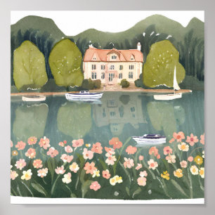 Affiche Maison dans les montagnes au bord du lac