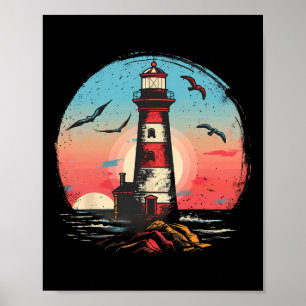 Affiche Maison de bord de mer phare voile mer bateau lumiè