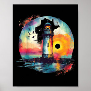 Affiche Maison de bord de mer phare voile mer bateau lumiè