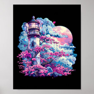 Affiche Maison de bord de mer phare voile mer plage bateau