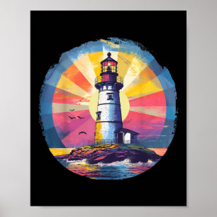 Affiche Maison de bord de mer phare voile mer plage bateau