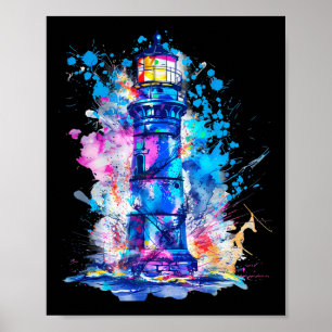 Affiche Maison de bord de mer phare voile mer plage bateau