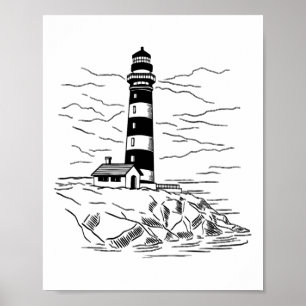 Affiche Maison de bord de mer phare Voile Mer Plage Bateau